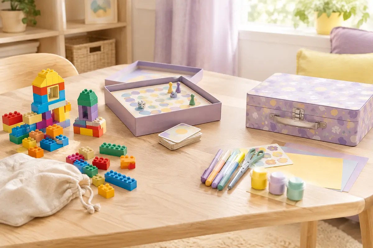 Enfant construisant une tour avec des briques de jeu de construction colorées